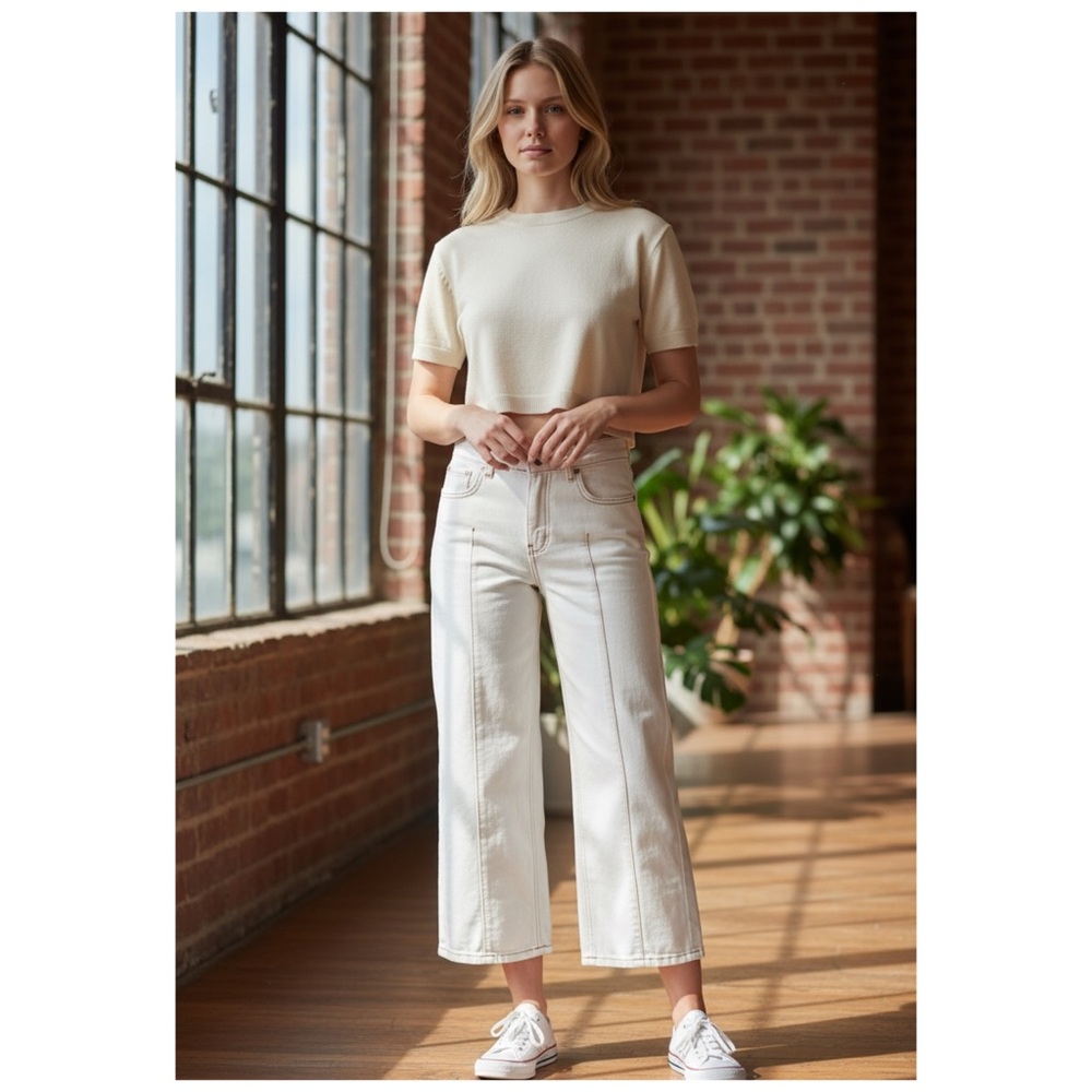 Anthropologie Pilcro Seam Front High‎ Waist Straight Leg Pants 26 White